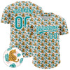 Custom White Teal 3D Pattern Design Animal Leopard Authentic Baseball Jersey