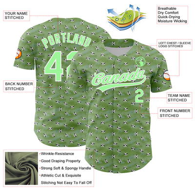 Custom Green Pea Green-White 3D Pattern Design Animal Cow Authentic Baseball Jersey