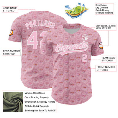 Custom Light Pink White 3D Pattern Design Animal Cat Authentic Baseball Jersey