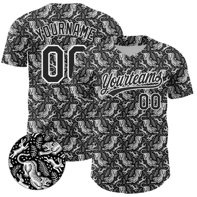 Custom Black White 3D Pattern Design Animal Tiger And Rabbit Authentic Baseball Jersey