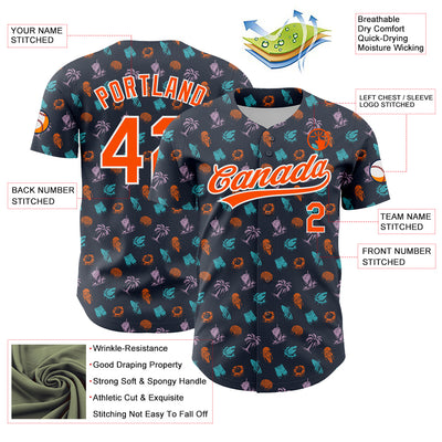 Custom Navy Orange-White 3D Pattern Design Ice Cream And Hawaii Palm Trees Authentic Baseball Jersey