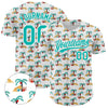 Custom White Aqua 3D Pattern Design Animal Leopard And Hawaii Palm Trees Authentic Baseball Jersey