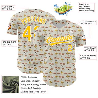 Custom White Yellow 3D Pattern Design Animal Dog And Hawaii Palm Trees Authentic Baseball Jersey