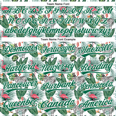 Custom White Kelly Green 3D Pattern Design Animal Zebra Flamingo And Hawaii Palm Leaves Authentic Baseball Jersey