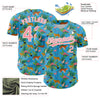 Custom Sky Blue Medium Pink-White 3D Pattern Design Animal Tiger Leopard Flamingo And Hawaii Palm Leaves Authentic Baseball Jersey