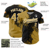 Custom Old Gold Black-White 3D Pattern Design Abstract Brush Stroke Authentic Baseball Jersey