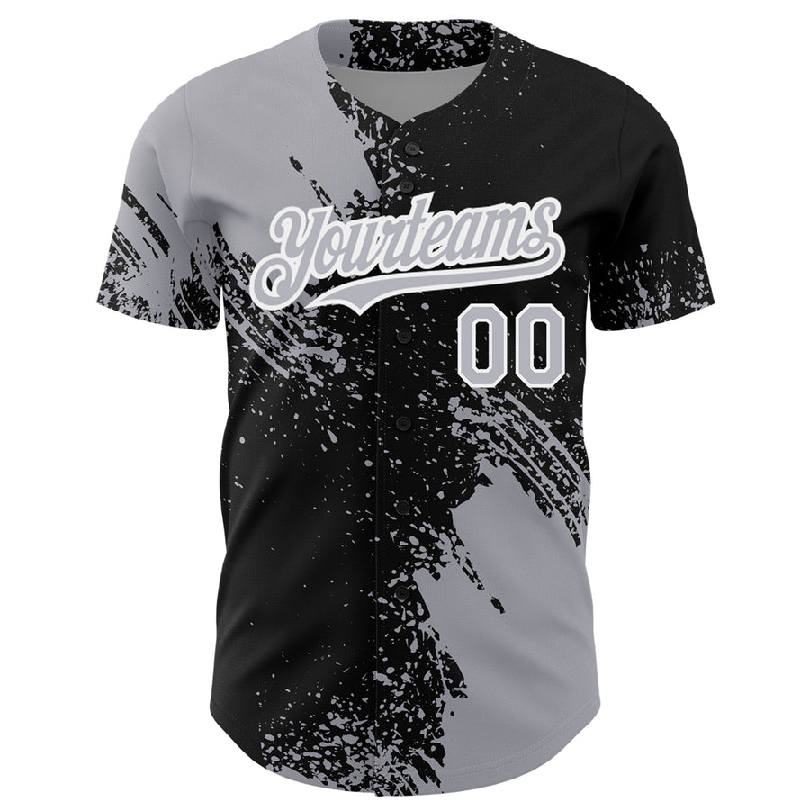 Custom Gray Black-White 3D Pattern Design Abstract Brush Stroke Authentic Baseball Jersey