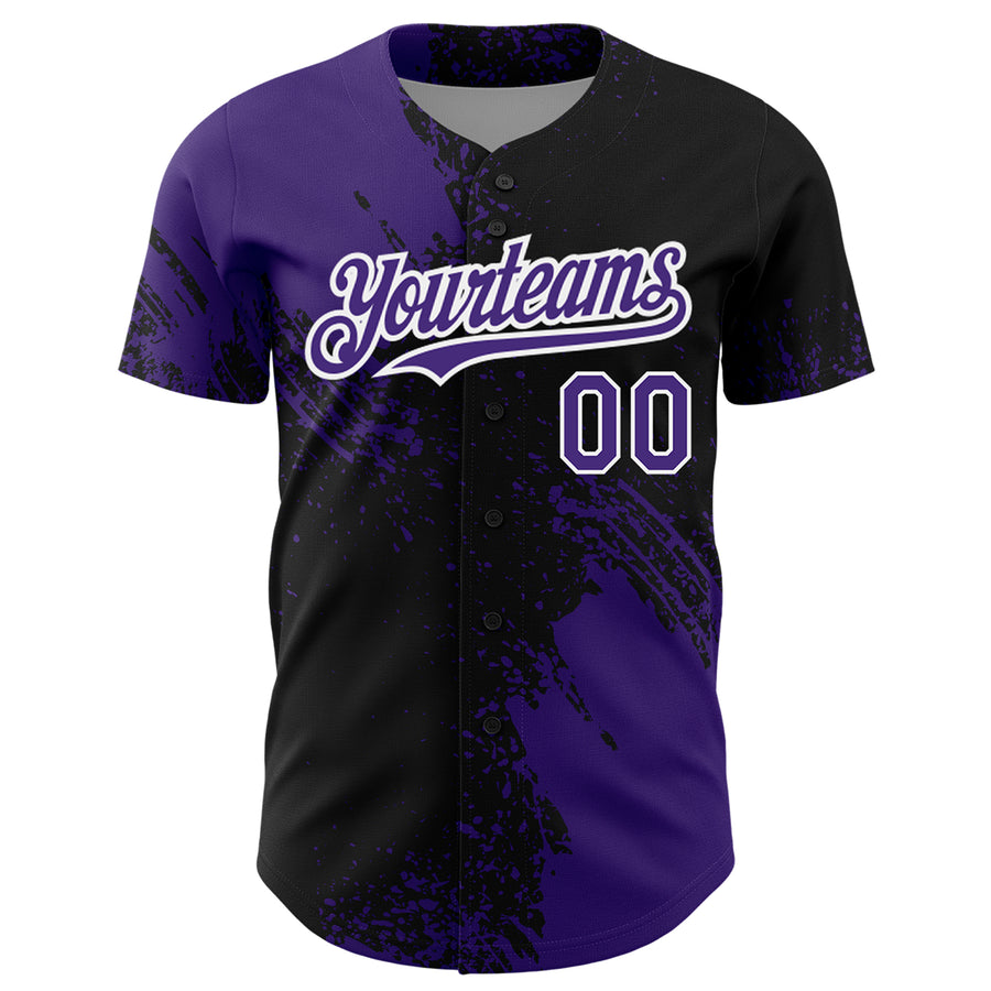 Custom Purple Black-White 3D Pattern Design Abstract Brush Stroke Authentic Baseball Jersey