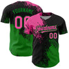 Custom Pink Black-Grass Green 3D Pattern Design Abstract Brush Stroke Authentic Baseball Jersey