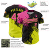 Custom Pink Black-Neon Yellow 3D Pattern Design Abstract Brush Stroke Authentic Baseball Jersey