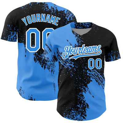 Custom Electric Blue Black-White 3D Pattern Design Abstract Brush Stroke Authentic Baseball Jersey