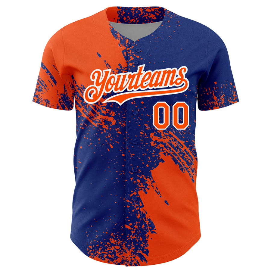 Custom Orange Royal-White 3D Pattern Design Abstract Brush Stroke Authentic Baseball Jersey