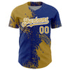 Custom Old Gold Royal-White 3D Pattern Design Abstract Brush Stroke Authentic Baseball Jersey