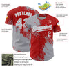 Custom Gray Red-White 3D Pattern Design Abstract Brush Stroke Authentic Baseball Jersey