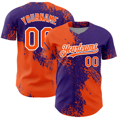 Custom Orange Purple-White 3D Pattern Design Abstract Brush Stroke Authentic Baseball Jersey