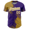 Custom Old Gold Purple-White 3D Pattern Design Abstract Brush Stroke Authentic Baseball Jersey