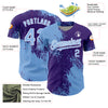 Custom Light Blue Purple-White 3D Pattern Design Abstract Brush Stroke Authentic Baseball Jersey