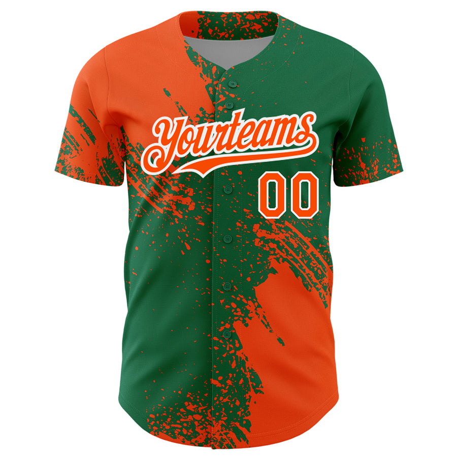 Custom Orange Kelly Green-White 3D Pattern Design Abstract Brush Stroke Authentic Baseball Jersey