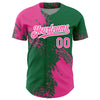 Custom Pink Kelly Green-White 3D Pattern Design Abstract Brush Stroke Authentic Baseball Jersey