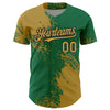 Custom Old Gold Kelly Green-Black 3D Pattern Design Abstract Brush Stroke Authentic Baseball Jersey