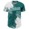 Custom White Teal 3D Pattern Design Abstract Brush Stroke Authentic Baseball Jersey