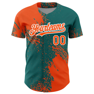 Custom Orange Teal-White 3D Pattern Design Abstract Brush Stroke Authentic Baseball Jersey