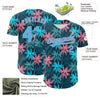 Custom Black Sky Blue-Medium Pink 3D Pattern Design Tropical Hawaii Palm Trees Authentic Baseball Jersey