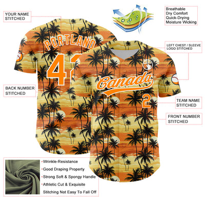 Custom Yellow Bay Orange-White 3D Pattern Design Tropical Hawaii Palm Trees Authentic Baseball Jersey