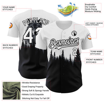 Custom White Black 3D Pattern Design Animal Wolf Authentic Baseball Jersey