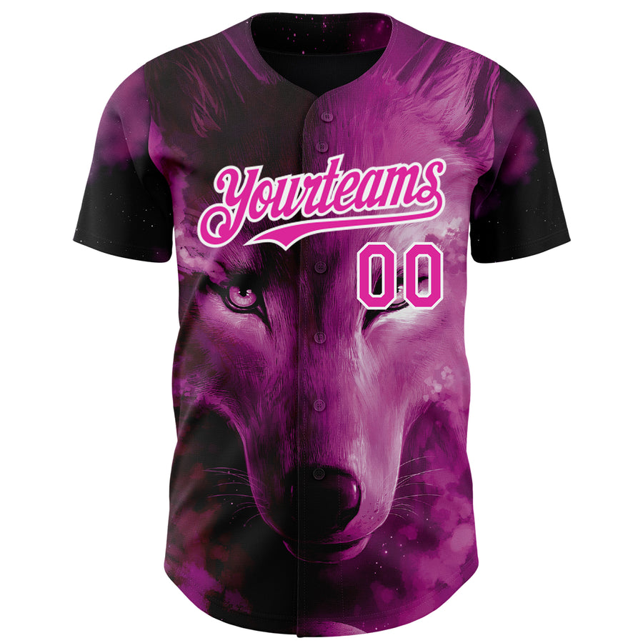 Custom Pink White 3D Pattern Design Animal Wolf Authentic Baseball Jersey