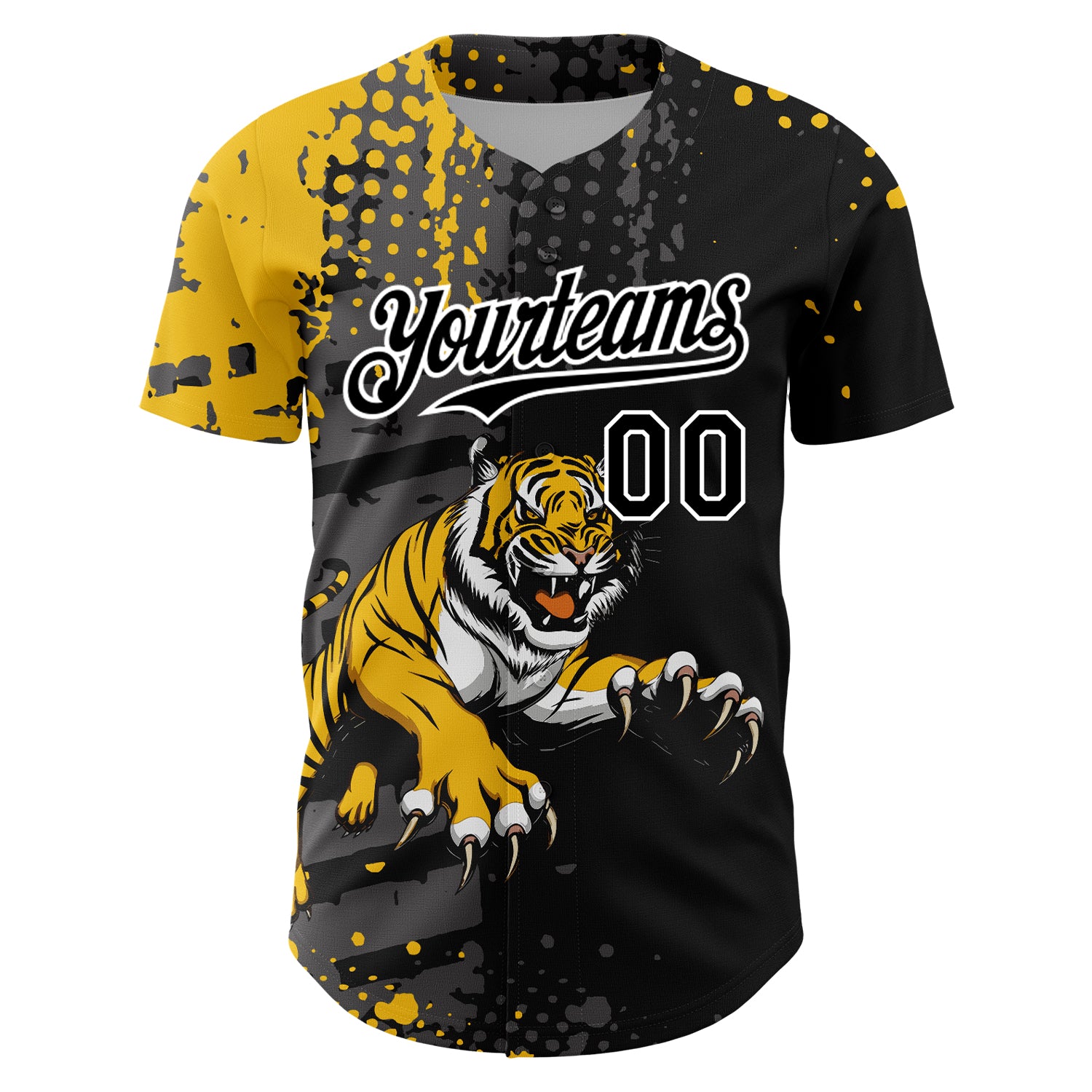 Custom Black Yellow-White 3D Pattern Design Animal Tiger Authentic Baseball Jersey