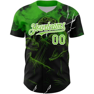 Custom Black Neon Green-White 3D Pattern Design Animal Dinosaur Authentic Baseball Jersey