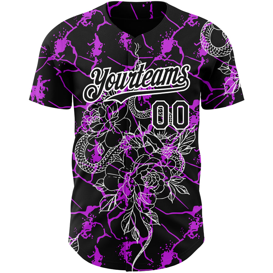 Custom Black Purple-White 3D Pattern Design Animal Snake Authentic Baseball Jersey