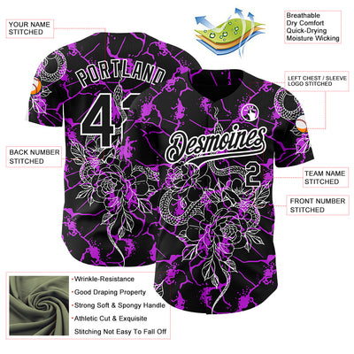 Custom Black Purple-White 3D Pattern Design Animal Snake Authentic Baseball Jersey