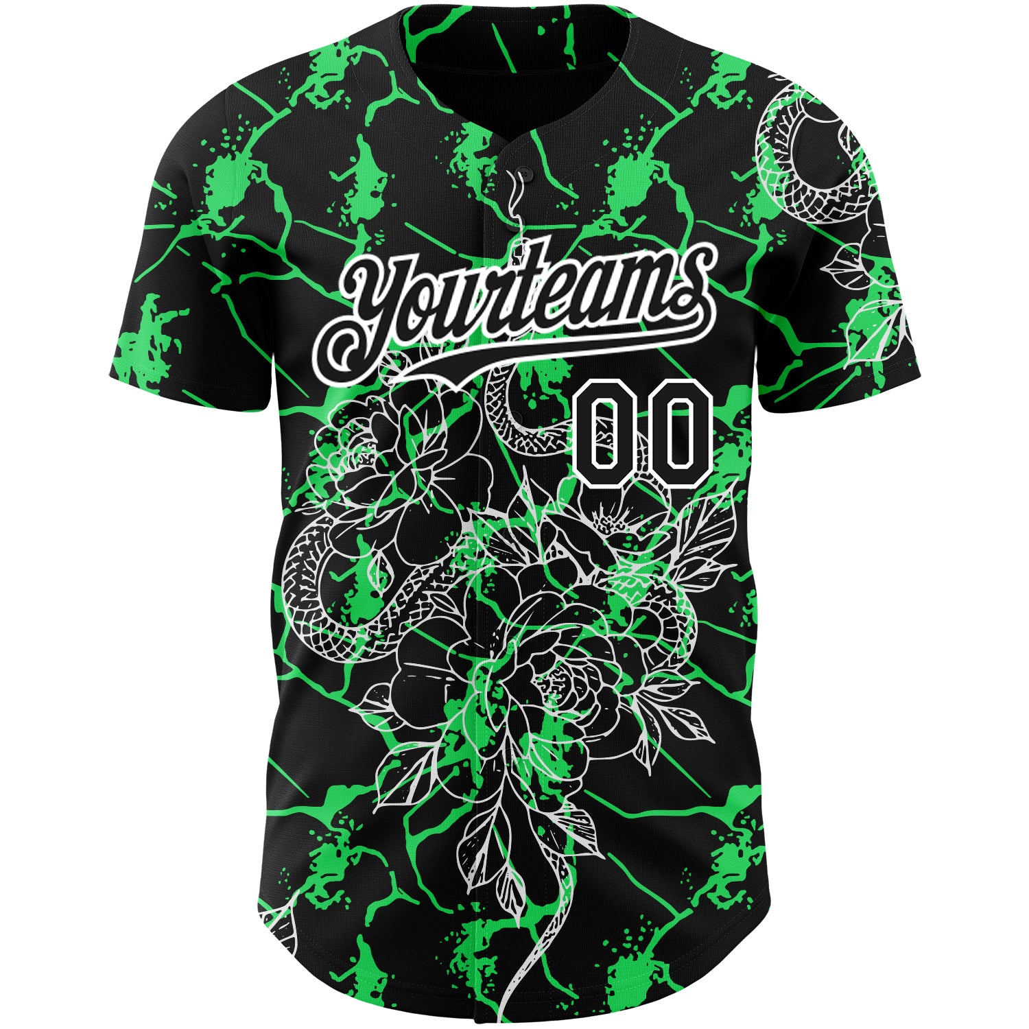 Custom Black Neon Green-White 3D Pattern Design Animal Snake Authentic Baseball Jersey