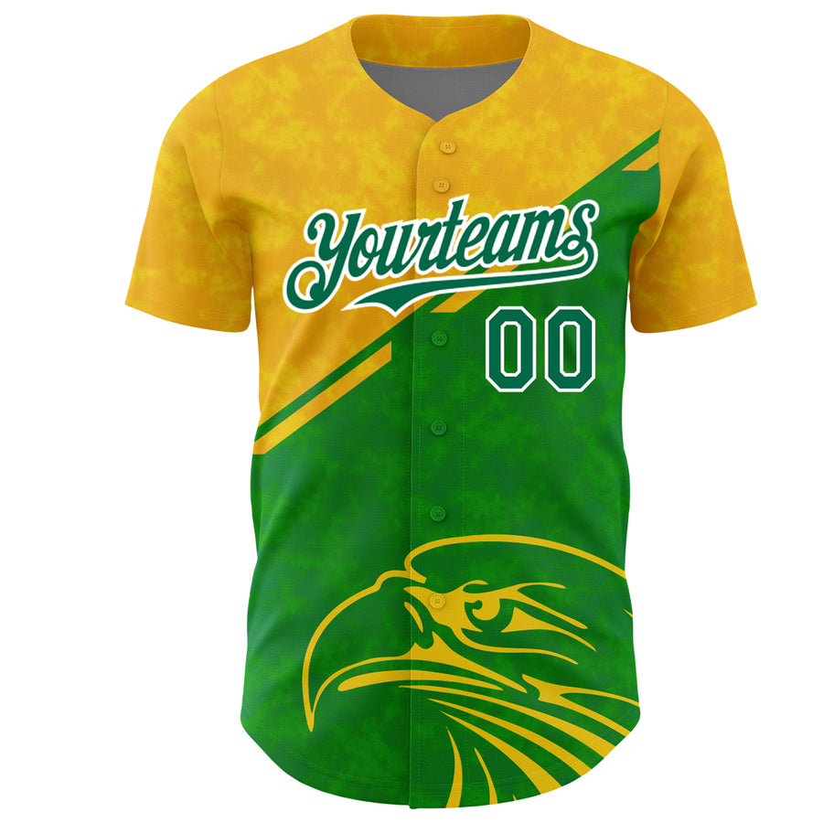 Custom Yellow Kelly Green-White 3D Pattern Design Animal Eagle Authentic Baseball Jersey