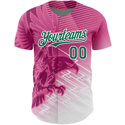 Custom Pink Kelly Green-White 3D Pattern Design Animal Eagle Authentic Baseball Jersey