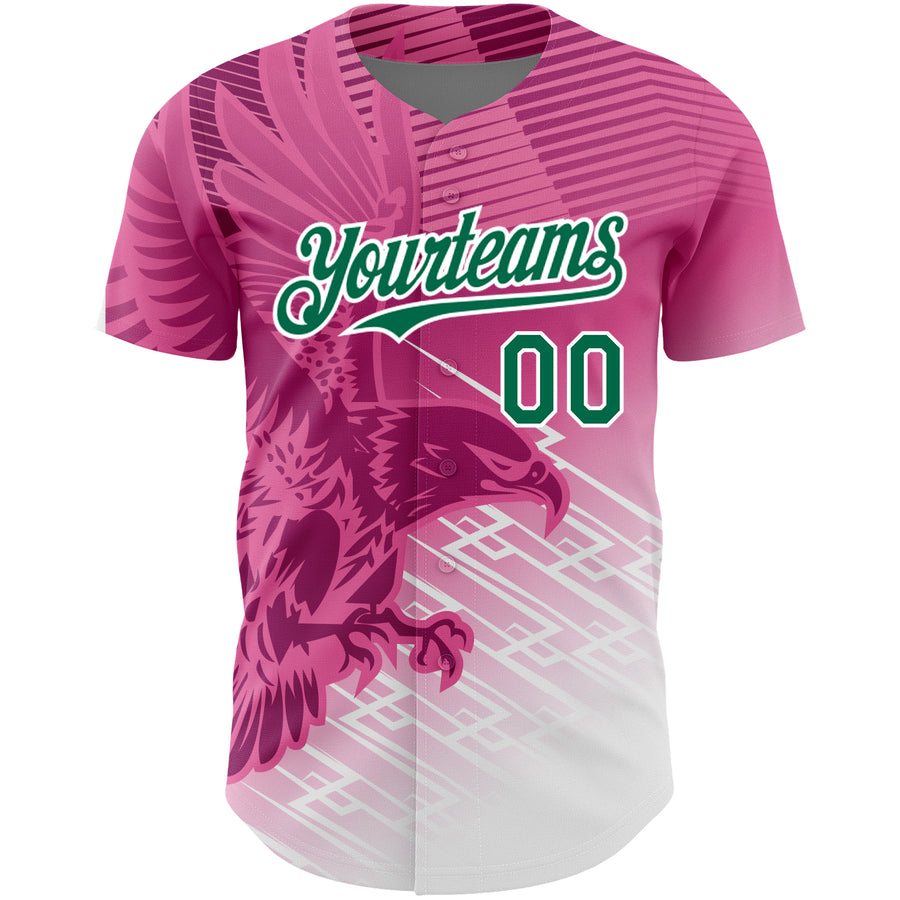 Custom Pink Kelly Green-White 3D Pattern Design Animal Eagle Authentic Baseball Jersey