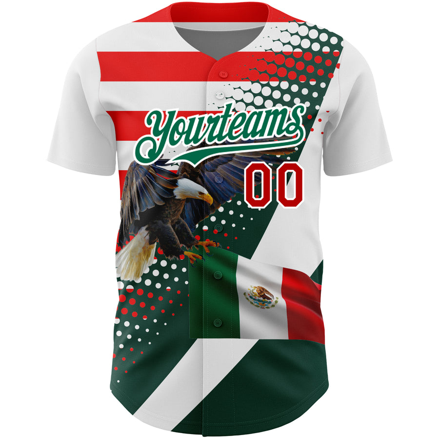 Custom White Red-Kelly Green 3D Mexico Authentic Baseball Jersey