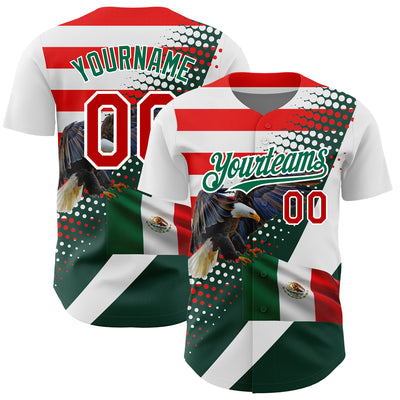 Custom White Red-Kelly Green 3D Mexico Authentic Baseball Jersey