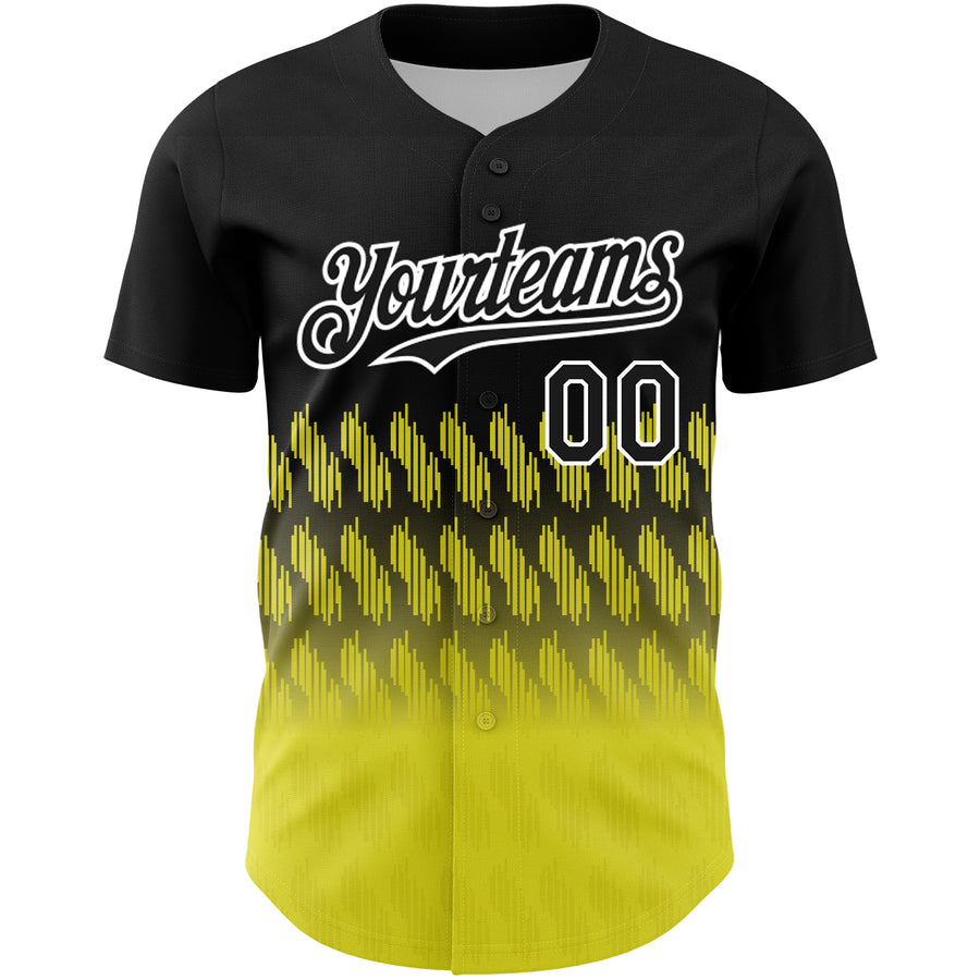 Custom Black Light Yellow-White 3D Pattern Design Lines Authentic Baseball Jersey