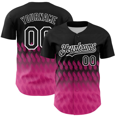 Custom Black Pink-White 3D Pattern Design Lines Authentic Baseball Jersey