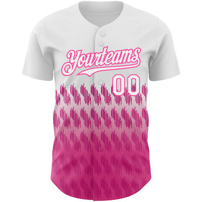 Custom White Pink 3D Pattern Design Lines Authentic Baseball Jersey