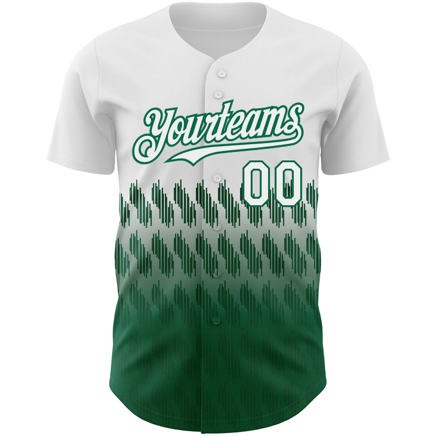 Custom White Kelly Green 3D Pattern Design Lines Authentic Baseball Jersey