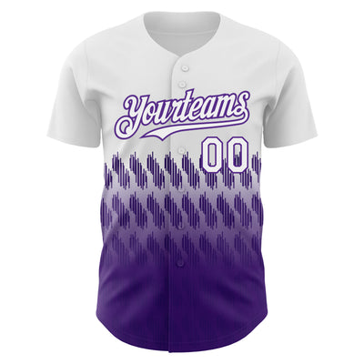 Custom White Purple 3D Pattern Design Lines Authentic Baseball Jersey