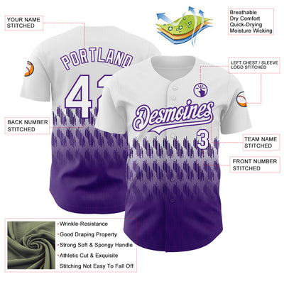 Custom White Purple 3D Pattern Design Lines Authentic Baseball Jersey