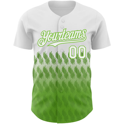 Custom White Neon Green 3D Pattern Design Lines Authentic Baseball Jersey