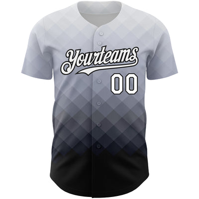 Custom Gray White-Black 3D Pattern Design Square Authentic Baseball Jersey