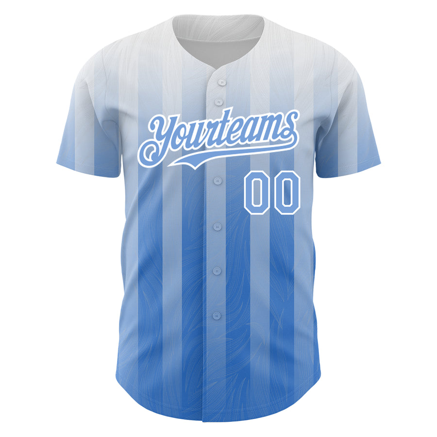 Custom White Light Blue 3D Pattern Design Stripes Authentic Baseball Jersey