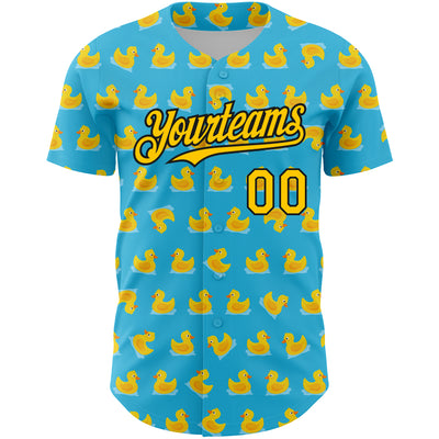 Custom Sky Blue Yellow-Black 3D Pattern Design Duck Authentic Baseball Jersey